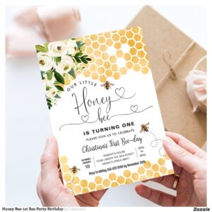 Honey Bee 1st Bee Party Birthday Invitation