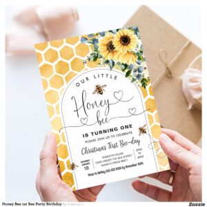 Honey Bee 1st Bee Party Birthday Invitation