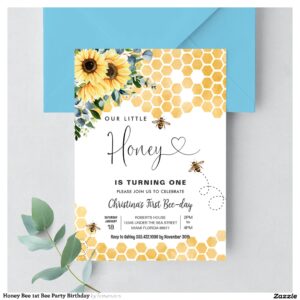 Honey Bee 1st Bee Party Birthday Invitation