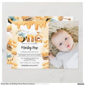 Honey Bee 1st Birthday Party Photo Invitation