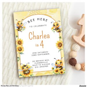 Honey Bee 4th Birthday Invitation