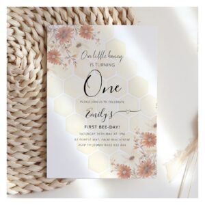 Honey Bee Boho Wildflower First Birthday Invitation