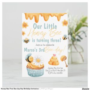 Honey Bee First Bee-day Boy Birthday Invitation