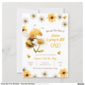 Honey Bee First Birthday - Daisy Bee Birthday Invitation