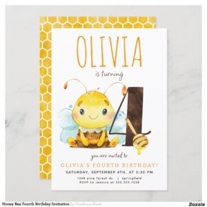 Honey Bee Fourth Birthday Invitation