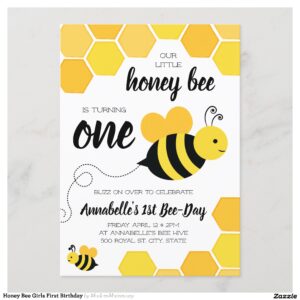 Honey Bee Girls First Birthday Invitation