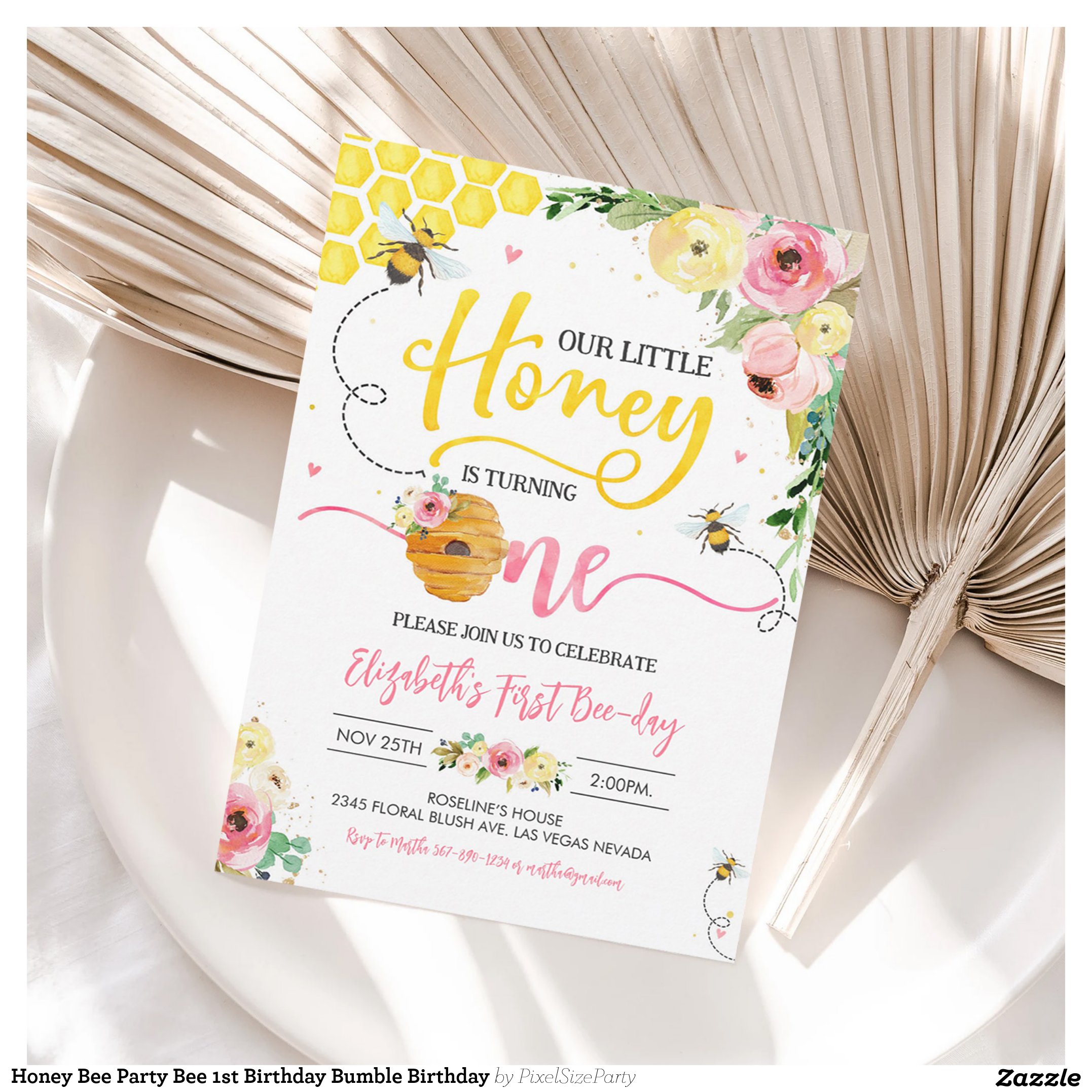Honey Bee Party Bee 1st Birthday Bumble Birthday Invitation