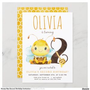 Honey Bee Second Birthday Invitation