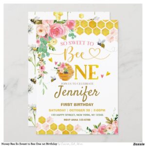 Honey Bee So Sweet to Bee One 1st Birthday Invitation