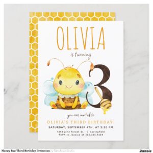 Honey Bee Third Birthday Invitation