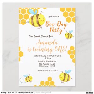 Honey Little Bee 1st Birthday Invitation