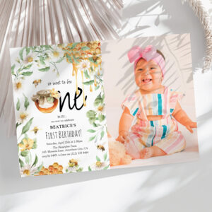 Honey 'Sweet to Bee ONE' 1st Birthday Photo Invitation