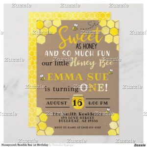 Honeycomb Bumble Bee 1st Birthday Invitation