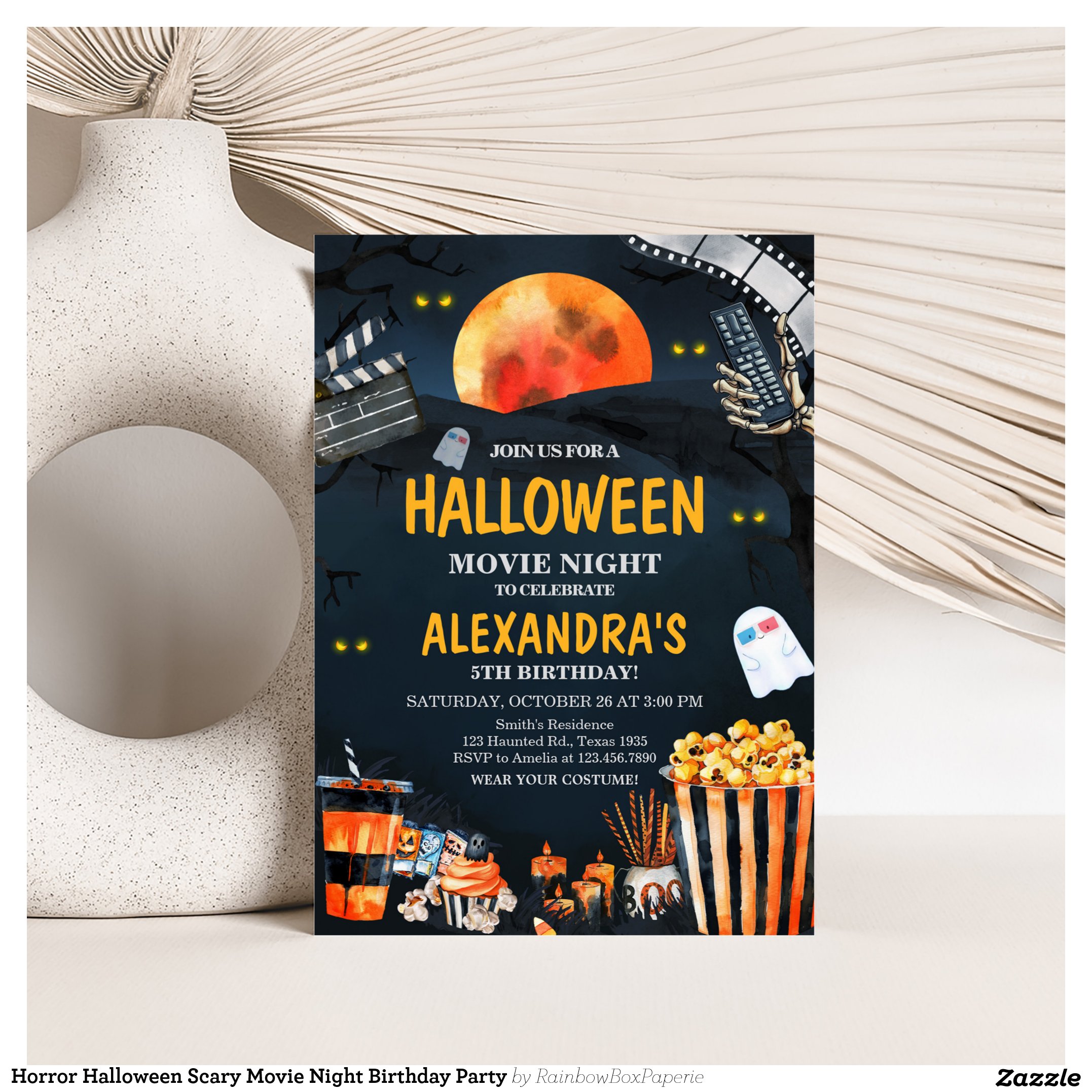 Horror Halloween Scary Movie Night Birthday Party Invitation