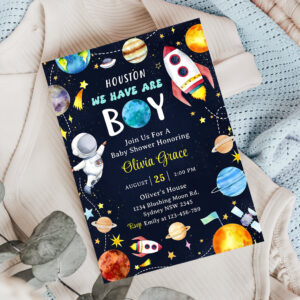 Houston We Have A Boy Outer Space Baby Shower Invitation