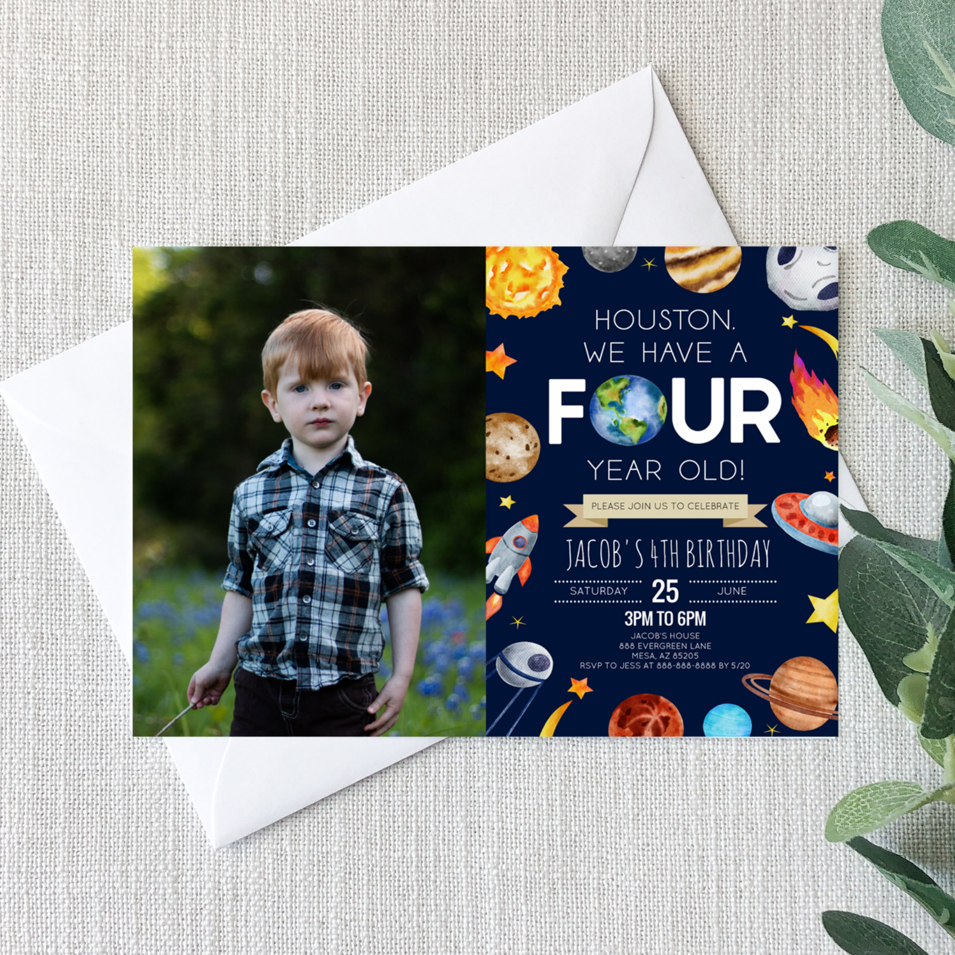 Houston We Have A Four Year Old 4th Birthday Party Invitation
