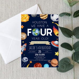 Houston We Have A Four Year Old 4th Birthday Party Invitation