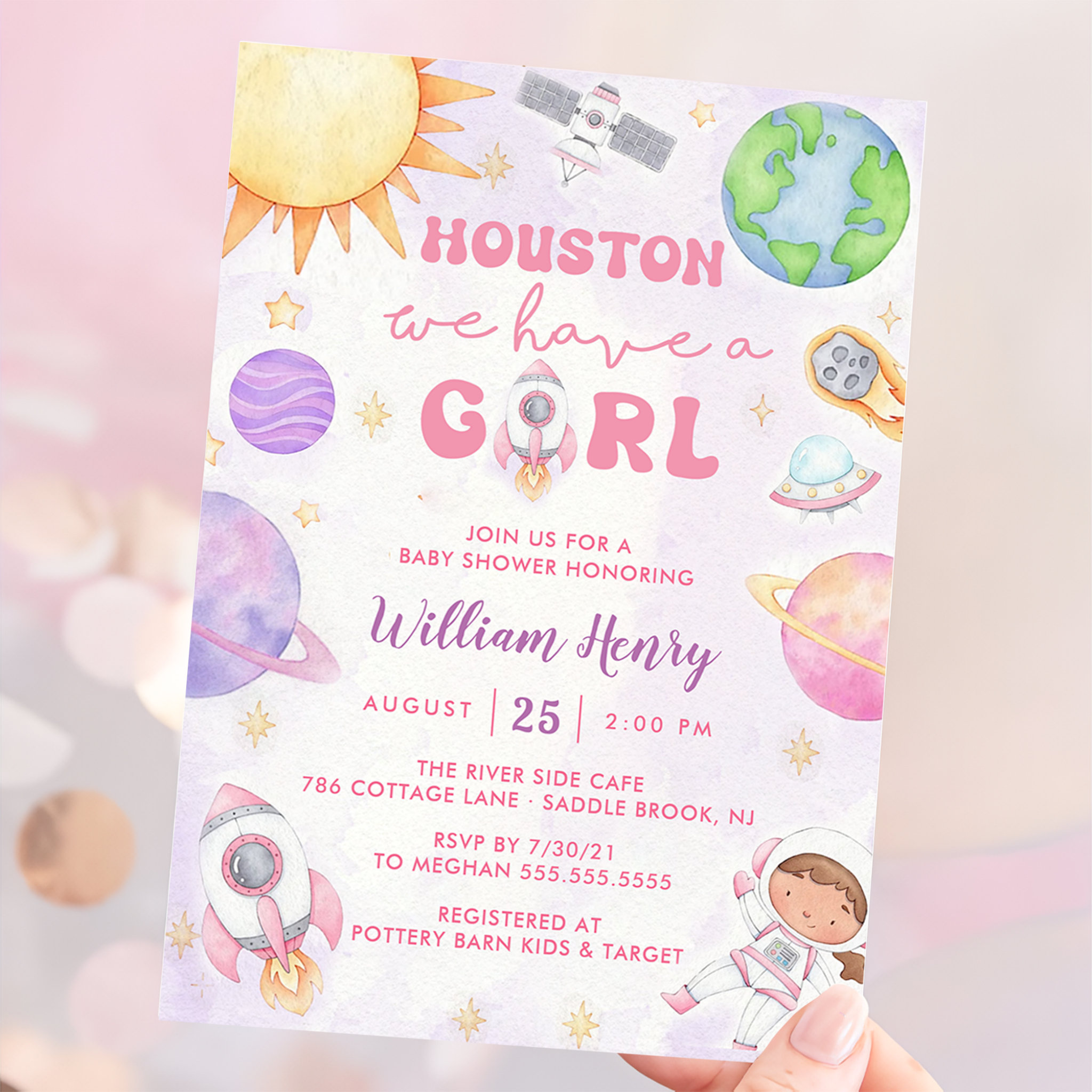 Houston We Have A Girl Outer Space Baby Shower Invitation