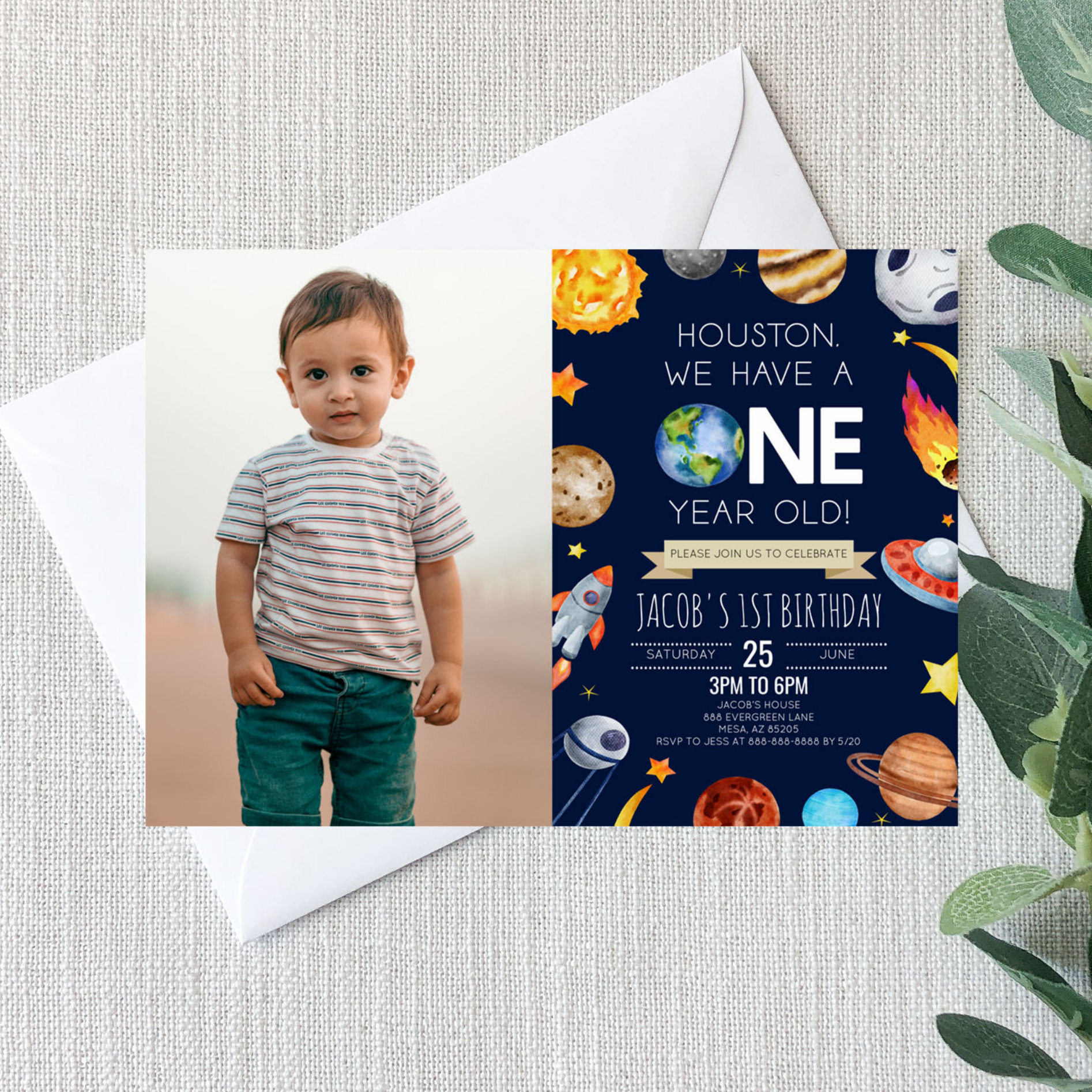 Houston We Have A One Year Old 1st Birthday Party Invitation