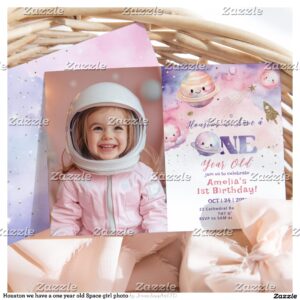 Houston we have a one year old Space girl photo Invitation