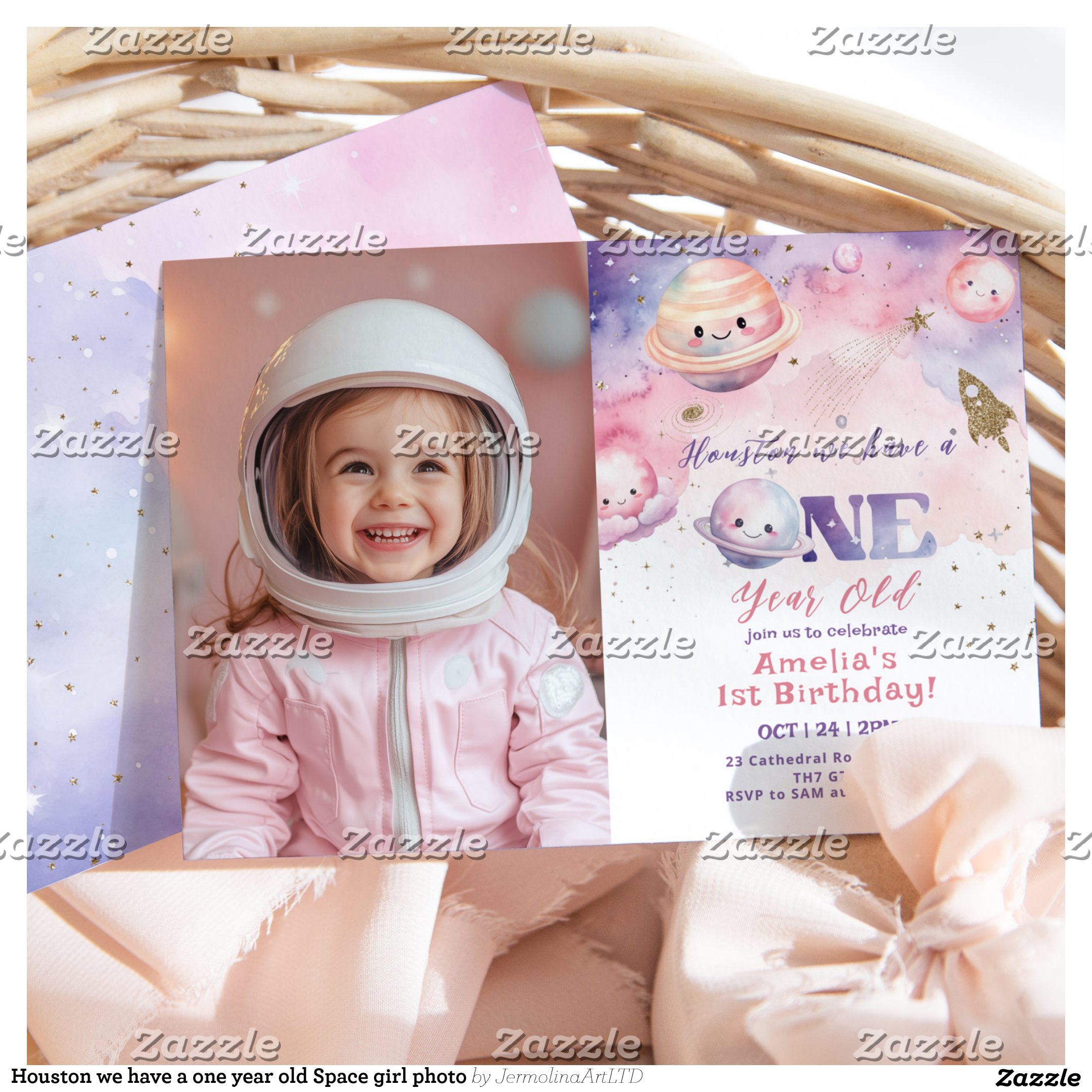 Houston we have a one year old Space girl photo Invitation