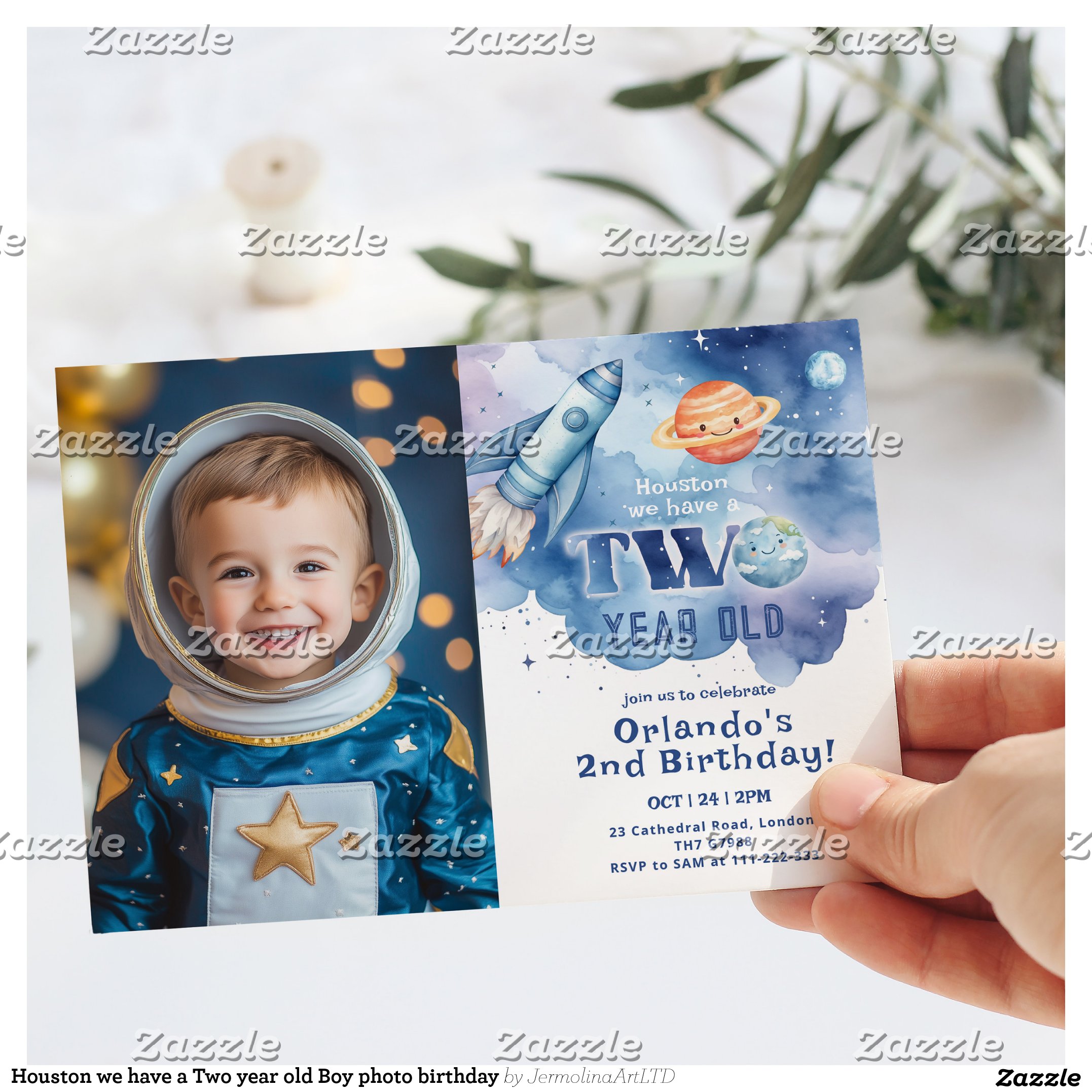 Houston we have a Two year old Boy photo birthday Invitation