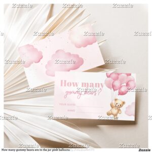 How many gummy bears are in the jar pink balloons enclosure card