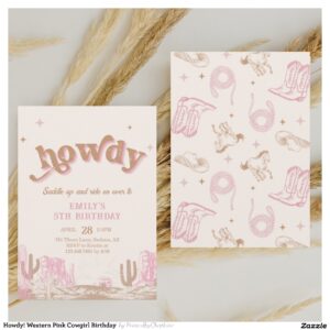 Howdy! Western Pink Cowgirl Birthday Invitation