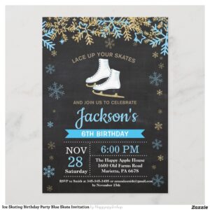 Ice Skating Birthday Party Blue Skate Invitation