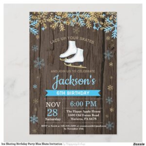 Ice Skating Birthday Party Blue Skate Invitation
