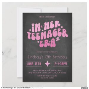 In Her Teenager Era Groovy Birthday Invitation