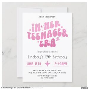 In Her Teenager Era Groovy Birthday Invitation