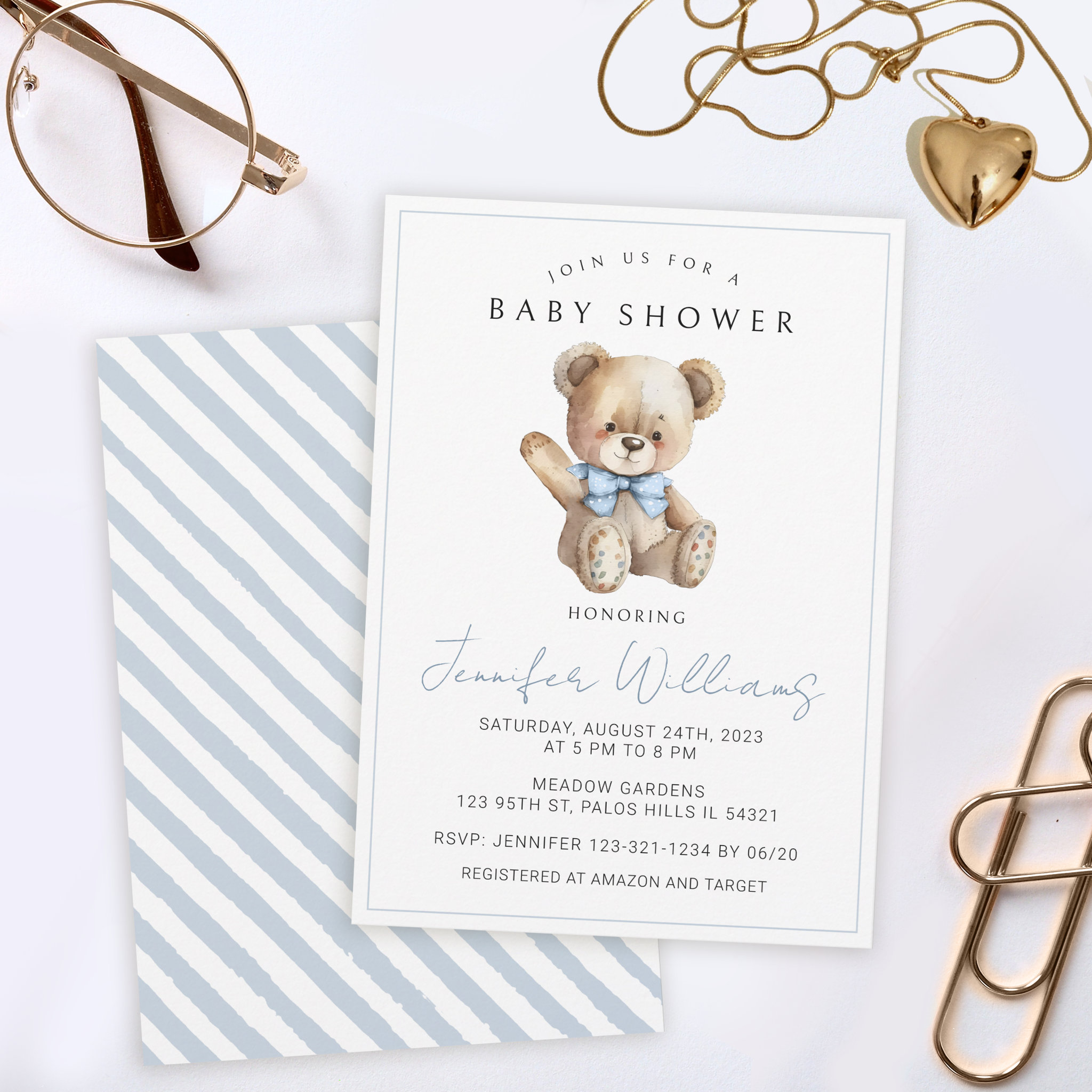 Its a boy simple teddy bear baby shower invitation