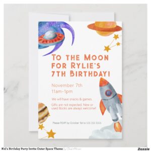 Kid's Birthday Party Invite Outer Space Theme
