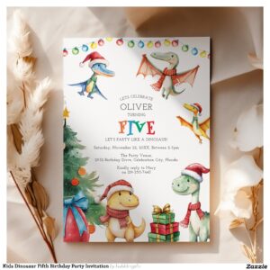 Kids Dinosaur Fifth Birthday Party Invitation