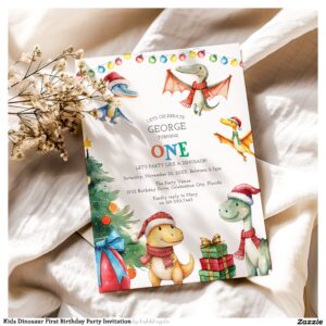 Kids Dinosaur First Birthday Party Invitation