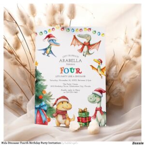 Kids Dinosaur Fourth Birthday Party Invitation