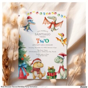 Kids Dinosaur Second Birthday Party Invitation