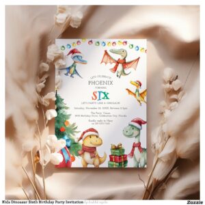 Kids Dinosaur Sixth Birthday Party Invitation