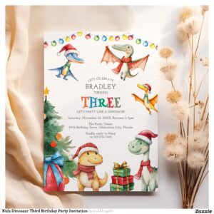 Kids Dinosaur Third Birthday Party Invitation