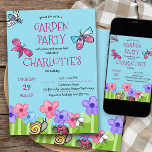 Kids Garden Party Nature Trail Cute Birthday Invitation