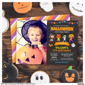 Kids Photo Halloween Birthday Costume Party Invitation