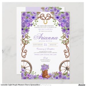 Lavender Light Purple Western Charra Quincea?era Invitation
