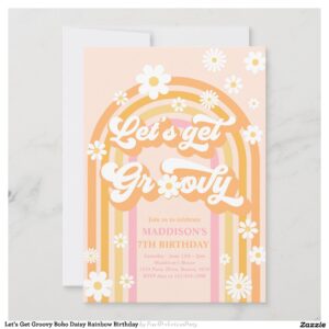 Let's Get Groovy Boho Daisy Rainbow Birthday Invitation