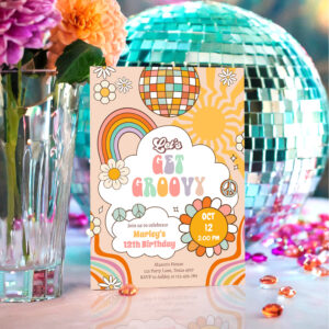Let's Get Groovy Retro 70s Rainbow Teen Birthday Invitation