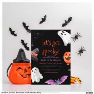 Let's Get Spooky! Halloween Black Birthday Party Postcard