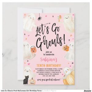 Lets Go Ghouls Pink Halloween Girl Birthday Party Invitation
