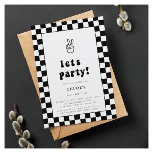 lets party fun checkered birthday invitation