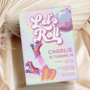 Let's Roll Fun Retro Roller Skating Girls Birthday Invitation