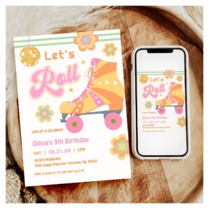 Let's Roll Girl Roller Skating Birthday Party Invitation